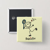 棒の姿のバドミントンのTシャツおよびギフト 缶バッジ (正面&裏面)