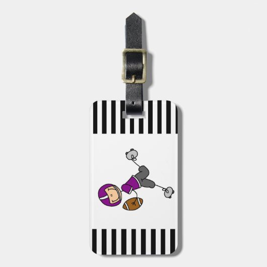 棒の姿のフットボールの紫色 ラゲッジタグ (正面縦)