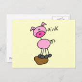 棒の姿のブタのTシャツおよびギフト ポストカード (正面/裏面)