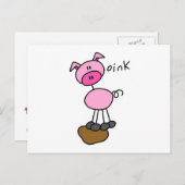 棒の姿のブタのTシャツおよびギフト ポストカード (正面/裏面)