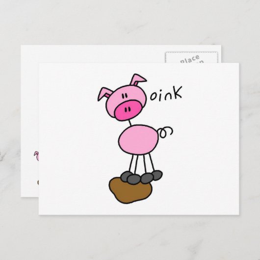 棒の姿のブタのTシャツおよびギフト ポストカード (正面/裏面)