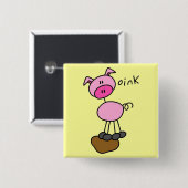 棒の姿のブタのTシャツおよびギフト 缶バッジ (正面&裏面)