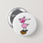棒の姿のブタのTシャツおよびギフト 缶バッジ (正面&裏面)