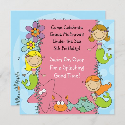 棒の姿の人魚のカスタムな誕生日の招待状 招待状 (正面/裏面)