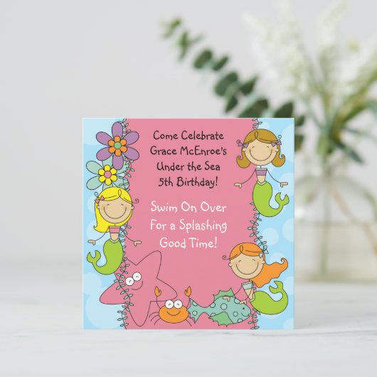 棒の姿の人魚のカスタムな誕生日の招待状 招待状 (スタンド正面)