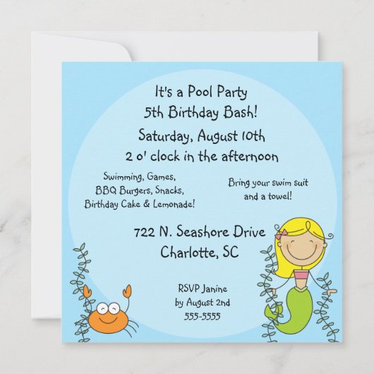 棒の姿の人魚のカスタムな誕生日の招待状 招待状 (裏面)