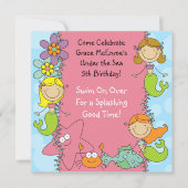 棒の姿の人魚のカスタムな誕生日の招待状 招待状 (正面)