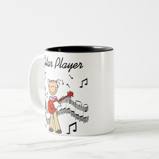 棒の姿の女の子のギター奏者のTシャツおよびギフト ツートーンマグカップ (正面左)