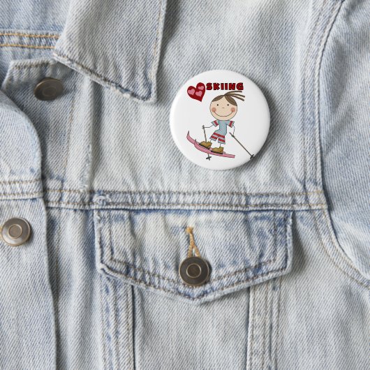 棒の姿の女の子のスキーヤーのTシャツおよびギフト 缶バッジ (インサイチュ)