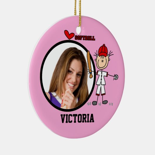 棒の姿の女の子のソフトボールの写真のオーナメント セラミックオーナメント (右)