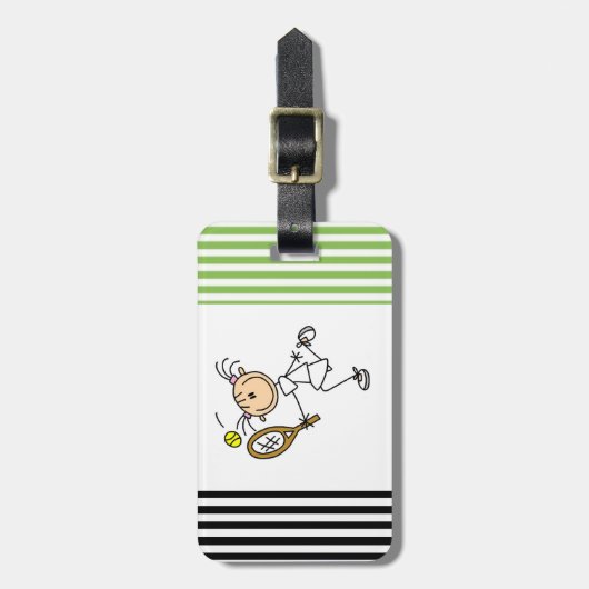 棒の姿の女の子のテニス選手のTシャツおよびギフト ラゲッジタグ (正面縦)