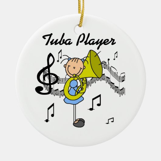 棒の姿の女の子のテューバプレーヤーのTシャツおよびギフト セラミックオーナメント (正面)