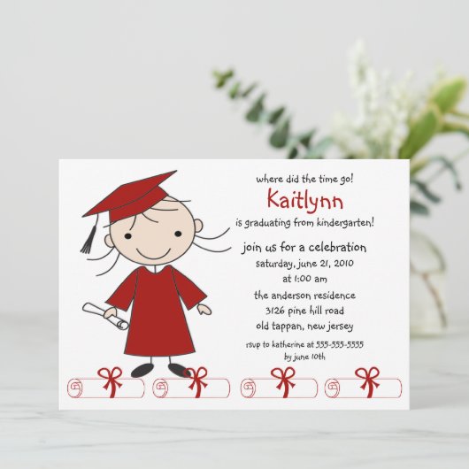 棒の姿の女の子の卒業の招待状 招待状 (スタンド正面)
