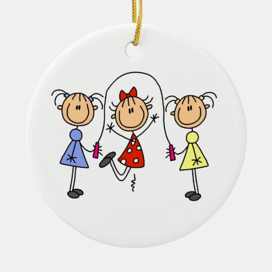 棒の姿の女の子の縄跳び セラミックオーナメント (正面)