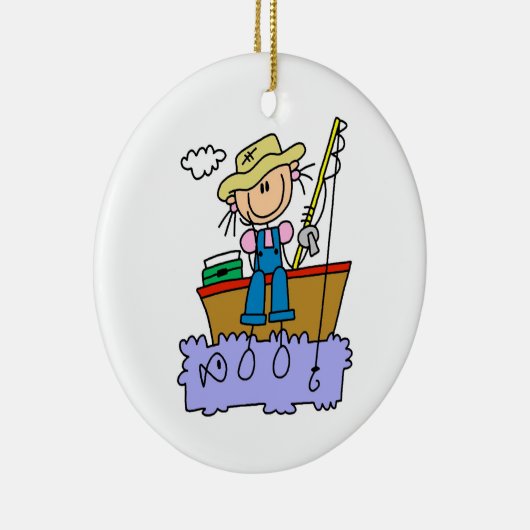 棒の姿の女の子の魚釣り セラミックオーナメント (右)