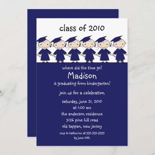 棒の姿の女の子及び男の子の卒業の招待状 招待状 (正面/裏面)