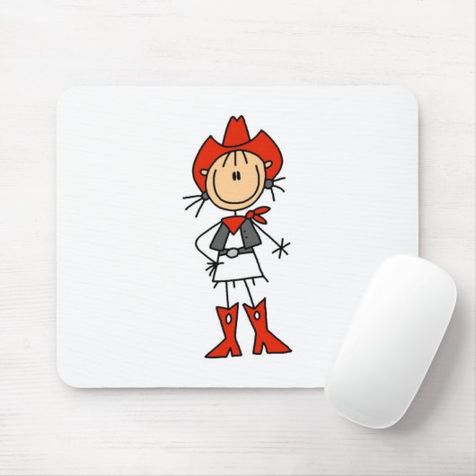 棒の姿の女性のカーボーイの赤い帽子およびブーツのマウスパッド マウスパッド (マウス)