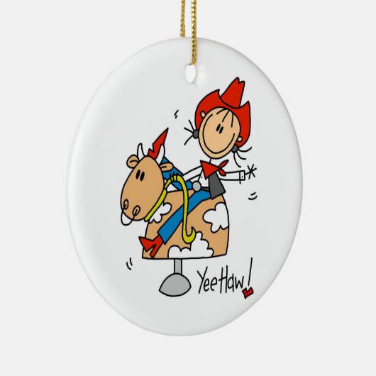 棒の姿の女性のカーボーイのYeeのサンザシのTシャツおよびギフト セラミックオーナメント (右)