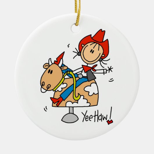 棒の姿の女性のカーボーイのYeeのサンザシのTシャツおよびギフト セラミックオーナメント (正面)