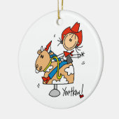 棒の姿の女性のカーボーイのYeeのサンザシのTシャツおよびギフト セラミックオーナメント (左)