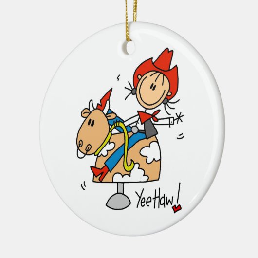 棒の姿の女性のカーボーイのYeeのサンザシのTシャツおよびギフト セラミックオーナメント (左)