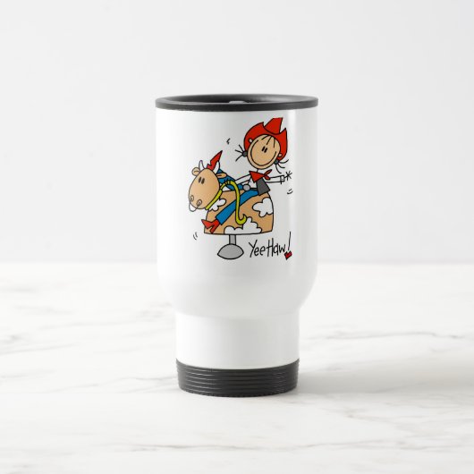 棒の姿の女性のカーボーイのYeeのサンザシのTシャツおよびギフト トラベルマグ (中央)