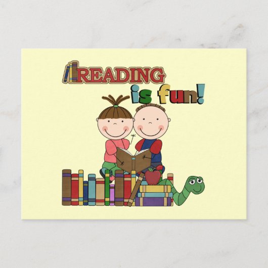棒の姿の子供の読むことはおもしろいです ポストカード (正面)