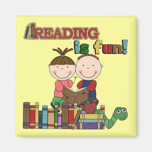 棒の姿の子供の読むことはおもしろいです マグネット (正面)