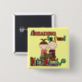 棒の姿の子供の読むことはおもしろいです 缶バッジ (正面&裏面)