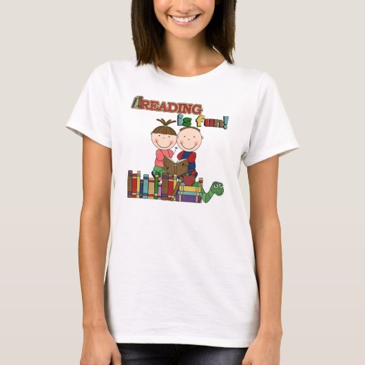 棒の姿の子供の読むことはおもしろいです Tシャツ (正面)