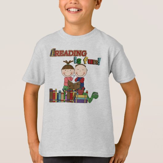 棒の姿の子供の読むことはおもしろいです Tシャツ (正面)