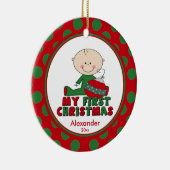 棒の姿の男の子のベビーの初めてのクリスマスのオーナメント セラミックオーナメント (右)