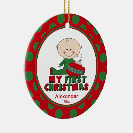 棒の姿の男の子のベビーの初めてのクリスマスのオーナメント セラミックオーナメント (右)