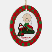 棒の姿の男の子のベビーの初めてのクリスマスのオーナメント セラミックオーナメント (右)