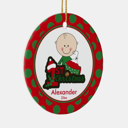 棒の姿の男の子のベビーの初めてのクリスマスのオーナメント セラミックオーナメント (右)