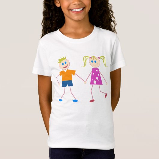 棒の姿の男の子及び女の子 Tシャツ (正面)