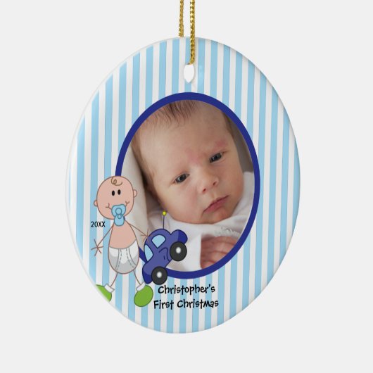 棒の姿の男の赤ちゃんの写真のクリスマスのオーナメント セラミックオーナメント (右)