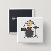 棒の姿の男性のドラマーのTシャツおよびギフト 缶バッジ (正面&裏面)