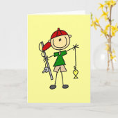 棒の姿の魚釣りのTシャツおよびギフト カード (黄色い花)