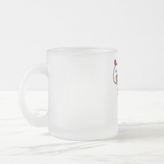 棒の姿の鶏のTシャツおよびギフト フロストグラスマグカップ (左)