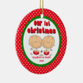 棒の姿はベビーの初めてのクリスマスのオーナメントを結び付けます セラミックオーナメント (右)