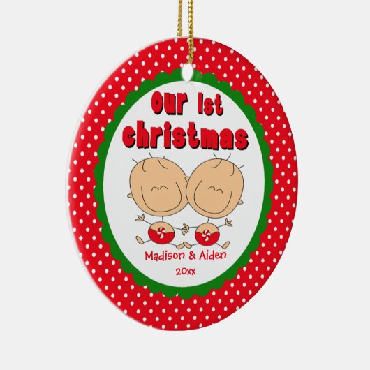 棒の姿はベビーの初めてのクリスマスのオーナメントを結び付けます セラミックオーナメント (右)