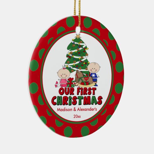 棒の姿はベビーの初めてのクリスマスのオーナメントを結び付けます セラミックオーナメント (右)