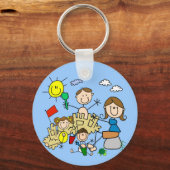 棒の姿家族のビーチのおもしろい キーホルダー (正面)