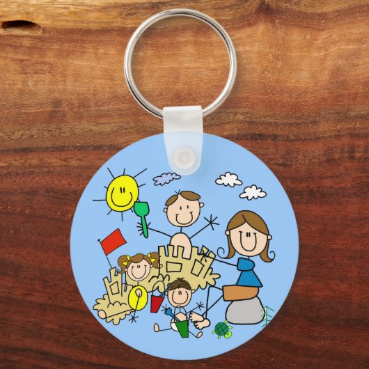 棒の姿家族のビーチのおもしろい キーホルダー (正面)