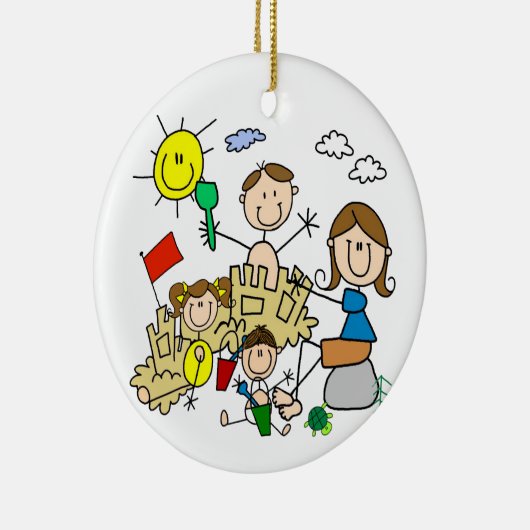 棒の姿家族のビーチのおもしろい セラミックオーナメント (右)