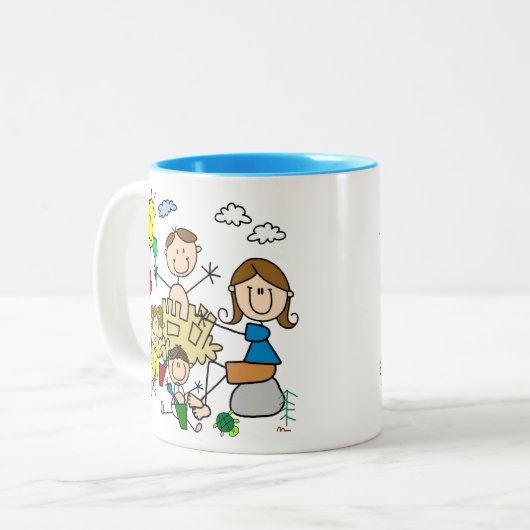 棒の姿家族のビーチのおもしろい ツートーンマグカップ (正面左)
