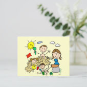 棒の姿家族のビーチのおもしろい ポストカード (スタンド正面)