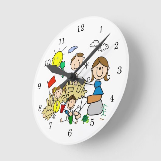 棒の姿家族のビーチのおもしろい ラウンド壁時計 (傾斜)
