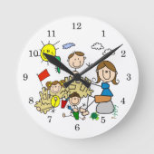 棒の姿家族のビーチのおもしろい ラウンド壁時計 (正面)